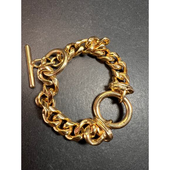 Chunky Gold Tone Curb Chain O-Ring Toggle Clasp Bracelet Costume Jewelry - Picture 6 of 13